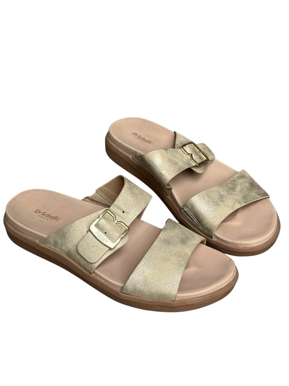 Dr. Scholl's All Time Slide Sandals Metallic Gold Comfort Walking Women's size 8